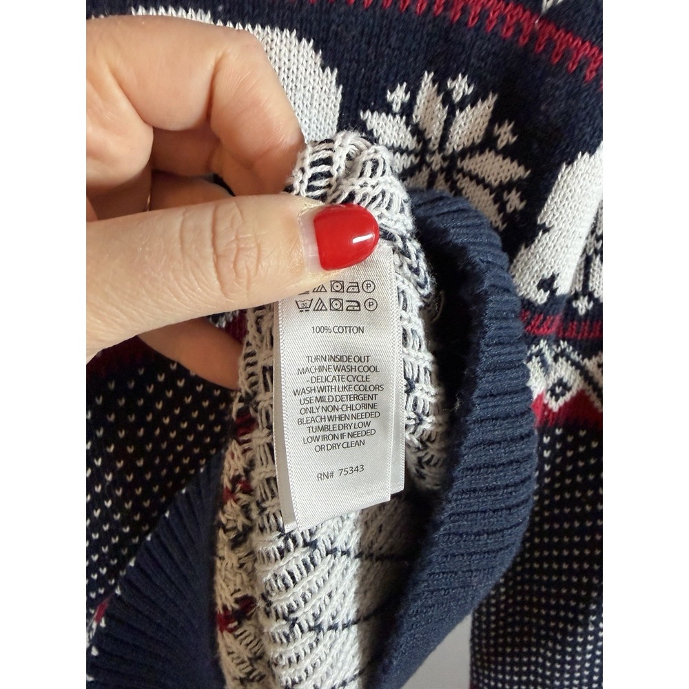 Aspen Mens Large Polar Bear Snow Fair Isle Blue Long Sleeve Sweater Cotton Crew - Picture 7 of 8